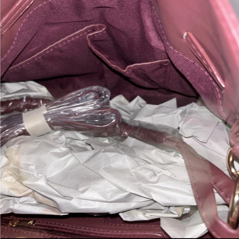 Badgley Mischka Wine Vegan Leather Gold Tone Accents and Snap Trim Bag Purse NWT - Picture 8 of 9